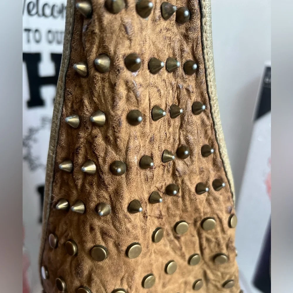 Cassandra vintage distressed unique Studded Brown Leather Bag